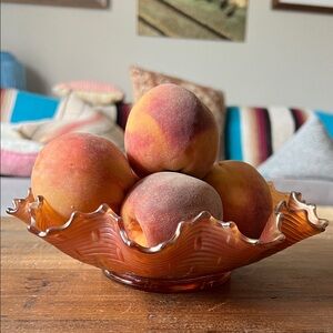 Elegant Orange Carnival Glass Bowl